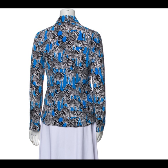 FLASH ⚡️⚡️⚡️ SALE!!! Michael Kors Zebra 100% Silk Button-Up Blouse! NEW! Sz 0 - Picture 4 of 7